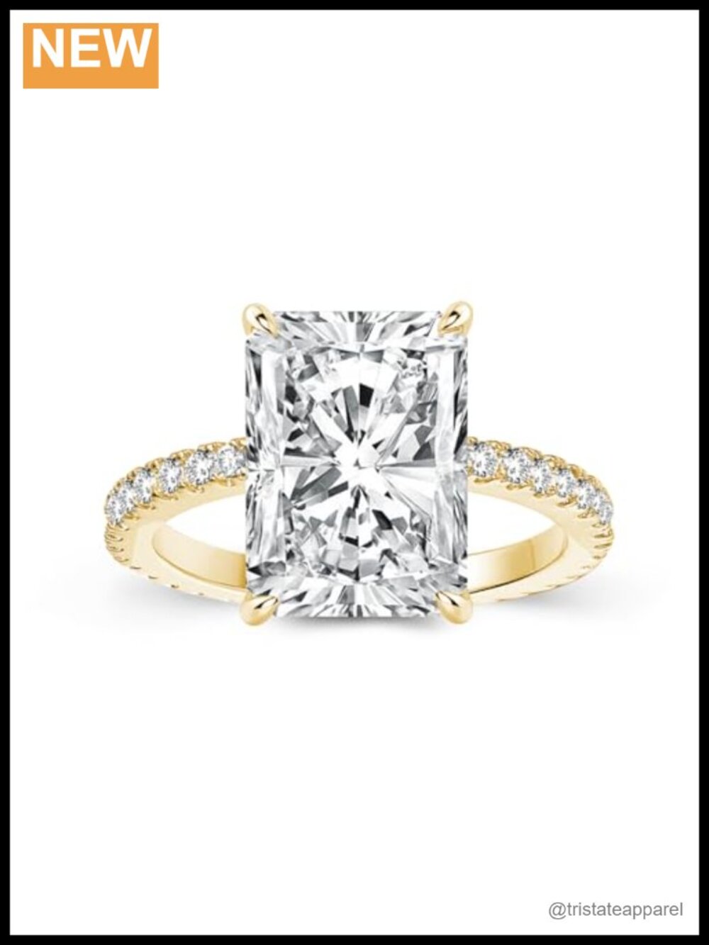 14K Yellow Gold Plated Elongated Radiant Cut Engagement Ring 925 Sterling Silver